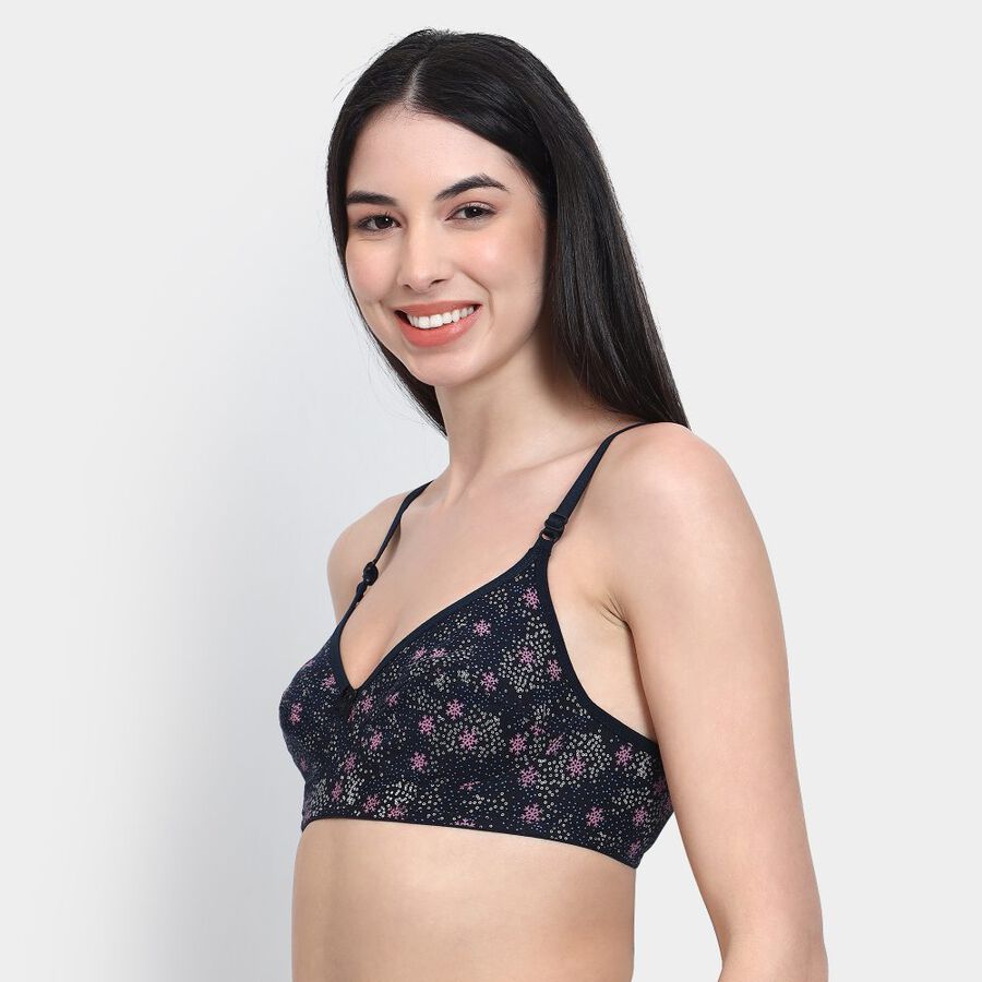 Ladies' 100% Cotton Non-Padded Bra, Navy Blue, large image number null